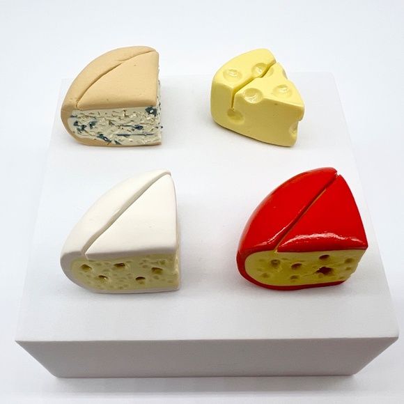 Cheese Place Card Holders - Set of 4 - Handmade Clay Brie, Gouda, Swiss, Blue - Picture 8 of 16